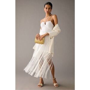 NEW Anthropologie Delfi Collective White Fringe Cocktail Wedding Dress Large